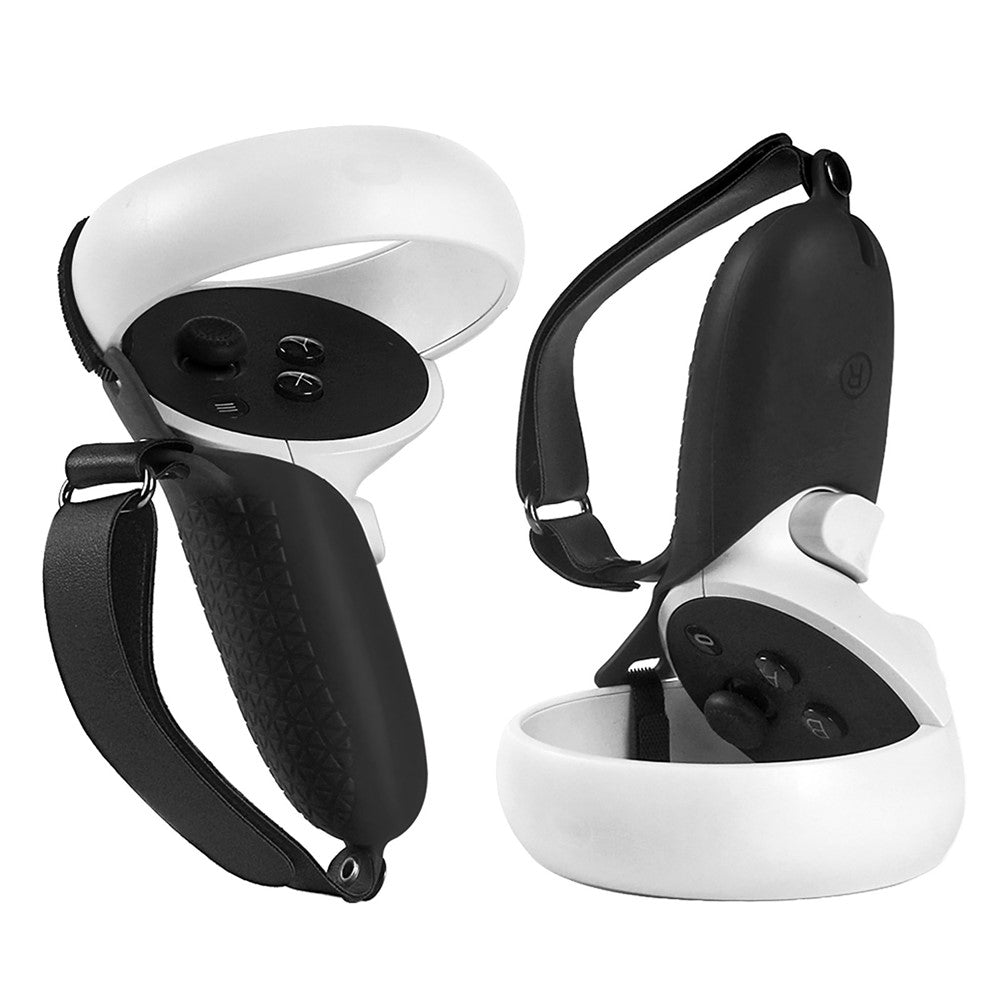 1 Pair Silicone Protective Grip Cover Handle Sleeve Case with Adjustable Palm Strap for Oculus Quest 2 VR Controller