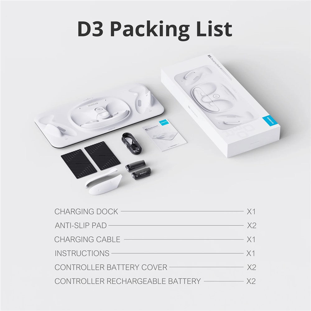 BOBOVR D3 For Meta Quest 3 VR Headset Controller Battery Charging Dock with 2 Batteries