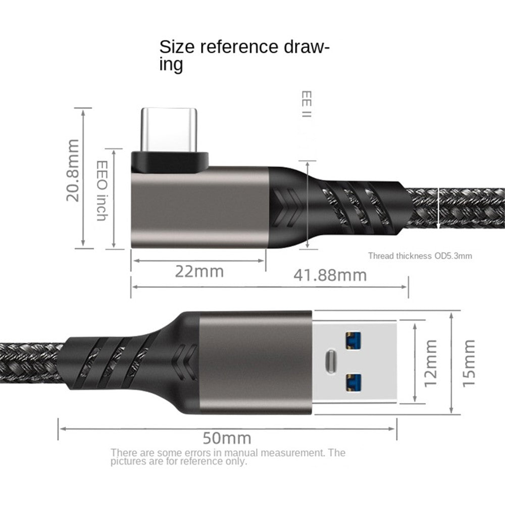 For Oculus Quest 1 / 2 3m USB3.2 Gen2 3A Fast Charging Cable USB-A to USB-C 10Gbps Data Cord VR Headset Link Cable