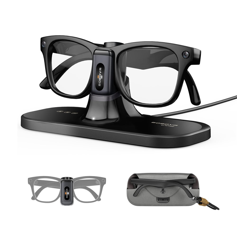 BOBOVR CG2 Charging Dock for Meta Ray-Ban Wayfarer / Skyler / Headliner Smart AI Glass 3 in 1 Charging Station with Portable Battery Clip and Travel Case
