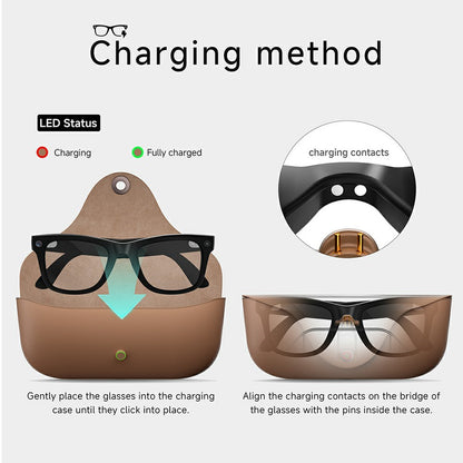 MT5 Ultra Smart Glasses 8MP Camera AI Real-Time Translation Bluetooth-compatible Call Eyeglasses with 2000mAh Charging Case