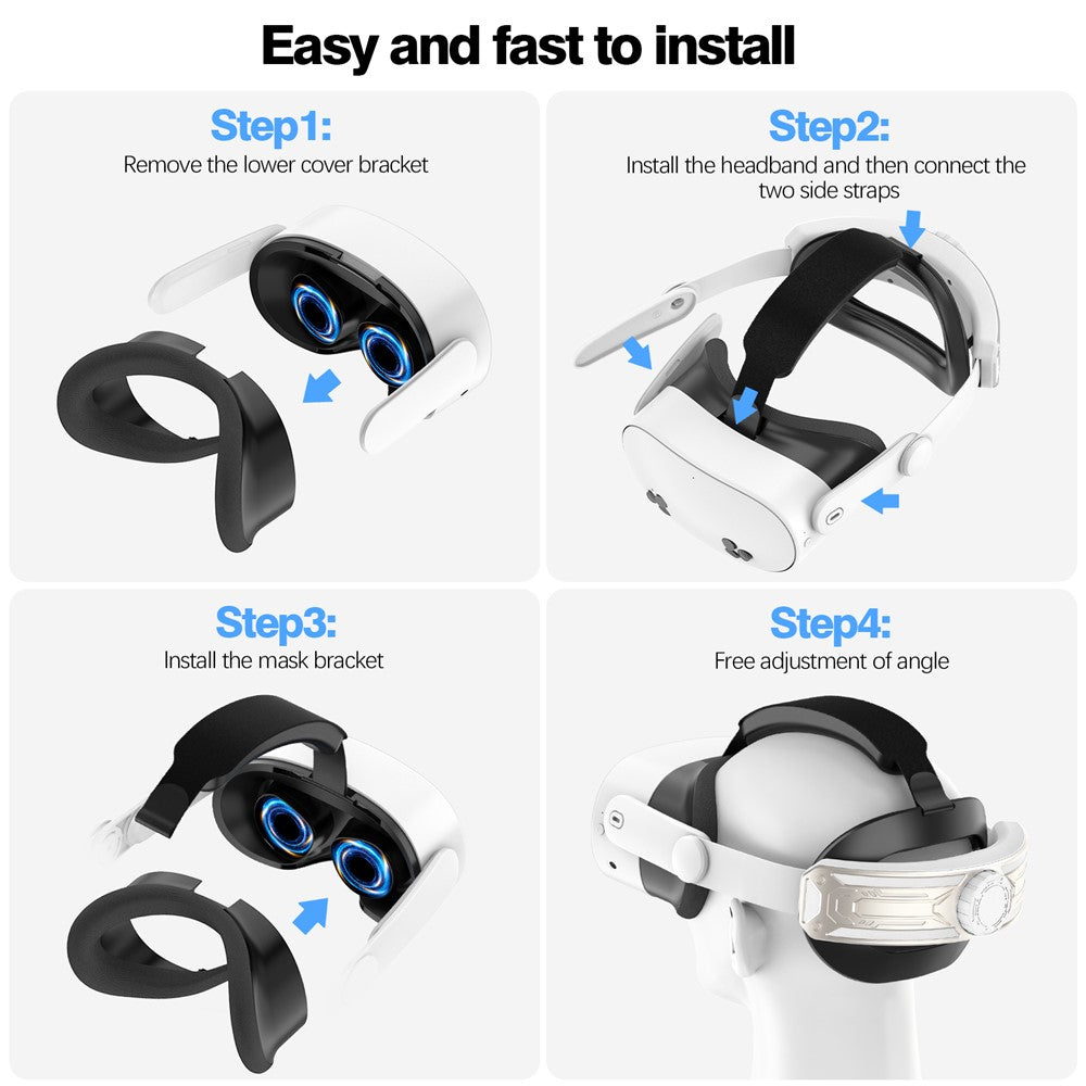 For Meta Quest 3S T2 Elite Head Strap ABS+Sponge Soft Cushion Adjustable Headband