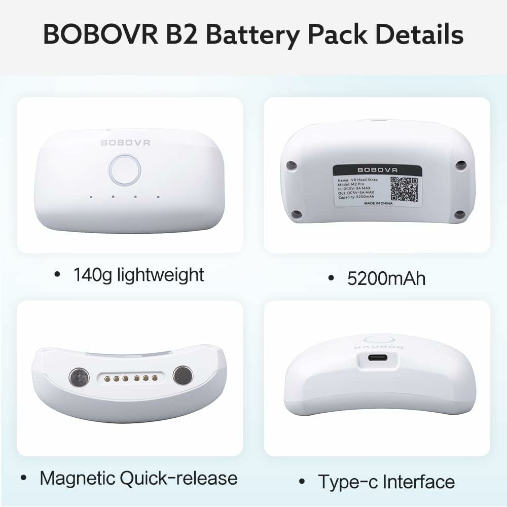 BOBOVR B2 For Meta Quest 2 VR Headset M2 Pro / M3 Pro Head Strap Battery Pack 5200mAh Replacement External Battery