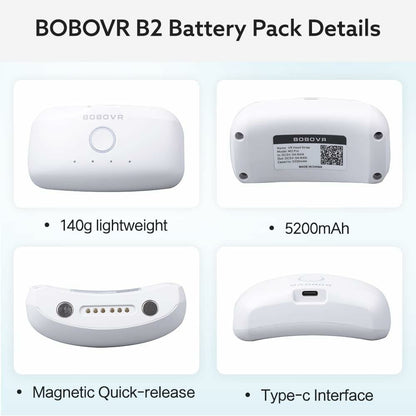 BOBOVR B2 For Meta Quest 2 VR Headset M2 Pro / M3 Pro Head Strap Battery Pack 5200mAh Replacement External Battery
