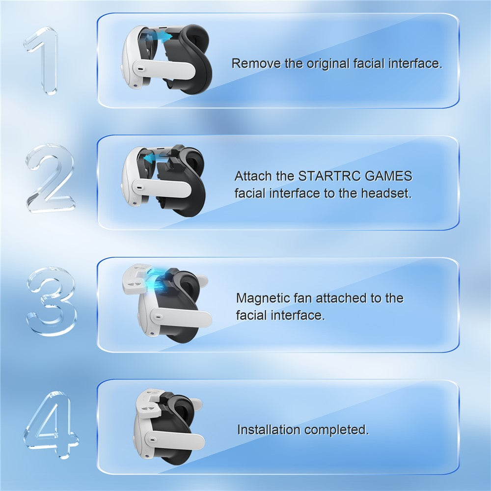 STARTRC GAMES For Meta Quest 3S VR Face Mask Magnetic Cooling Fan Leather  /  Lycra Foam Pad Breathable Face Cover