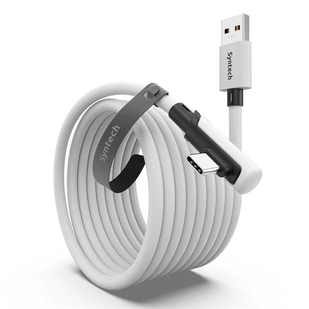 SYNTECH 5m USB A to USB C L Shaped VR Link Cable for Meta Quest 3S  /  Quest 3  /  Quest 2  /  Pro  /  Pico 4 PC VR Gaming Data Cord