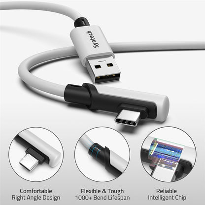 SYNTECH 5m USB A to USB C L Shaped VR Link Cable for Meta Quest 3S  /  Quest 3  /  Quest 2  /  Pro  /  Pico 4 PC VR Gaming Data Cord