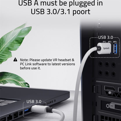 SYNTECH 5m USB A to USB C L Shaped VR Link Cable for Meta Quest 3S  /  Quest 3  /  Quest 2  /  Pro  /  Pico 4 PC VR Gaming Data Cord