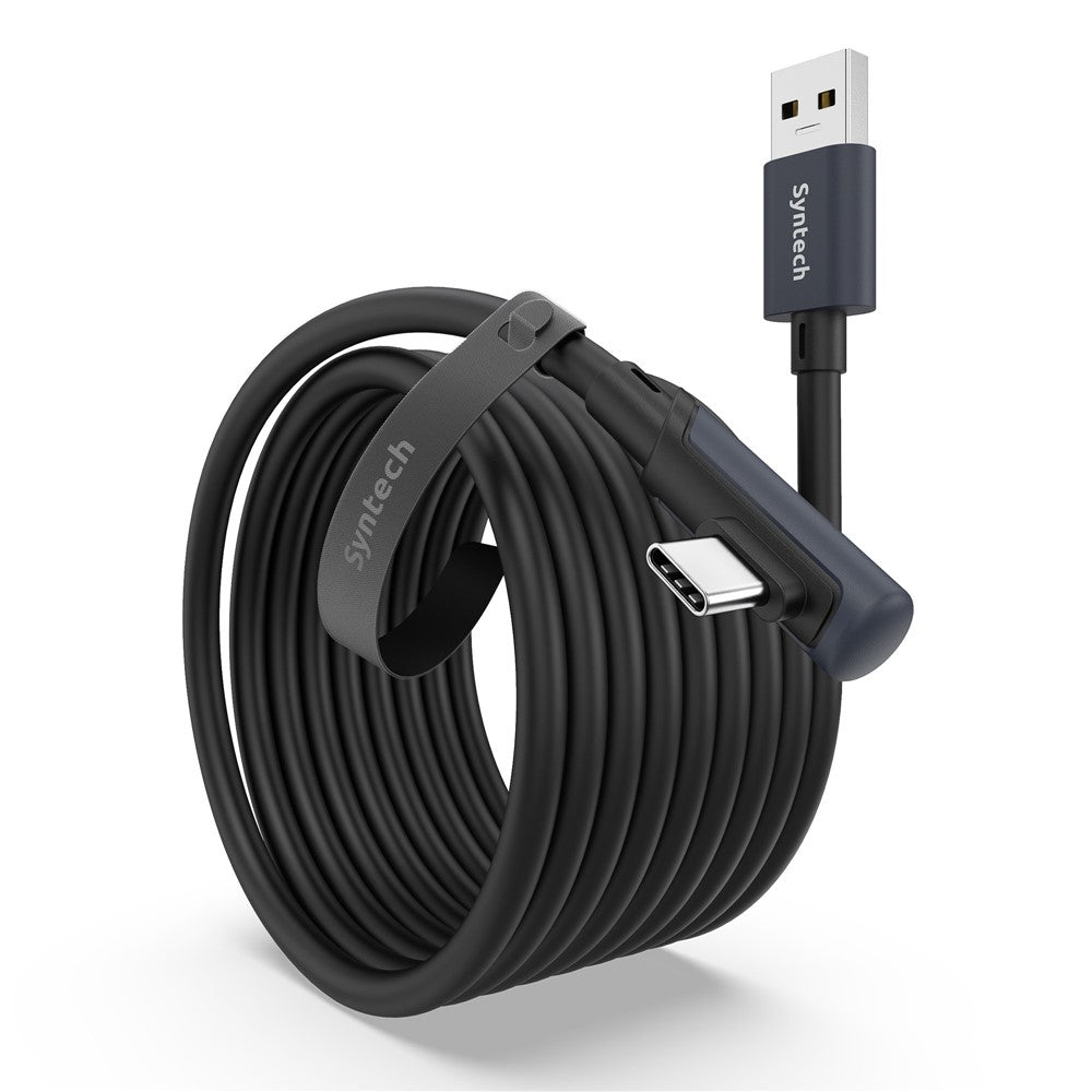 SYNTECH 5m USB A to USB C L Shaped VR Link Cable for Meta Quest 3S  /  Quest 3  /  Quest 2  /  Pro  /  Pico 4 PC VR Gaming Data Cord