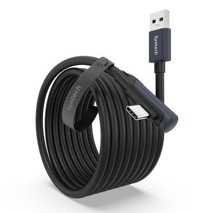 SYNTECH 5m USB A to USB C L Shaped VR Link Cable for Meta Quest 3S  /  Quest 3  /  Quest 2  /  Pro  /  Pico 4 PC VR Gaming Data Cord