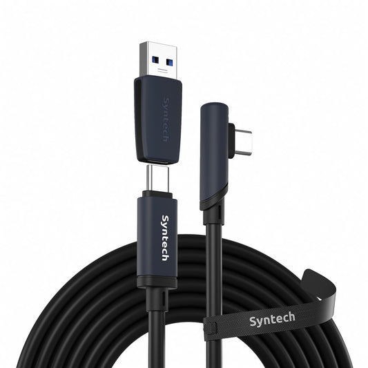 SYNTECH 5m 2 in 1 USB + Type C VR Link Cable for Meta Quest 3S  /  Quest 3  /  2  /  Pro  /  Pico 4 Data Transfer Cord