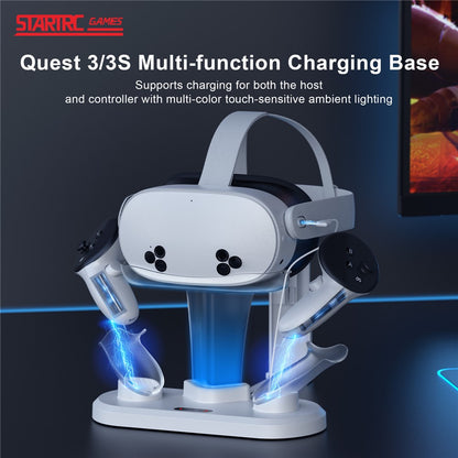 STARTRC GAMES For Meta Quest 3 / 3S Charging Dock Station with Dual Batteries, RGB Ambient Light, VR Headset Storage Holder