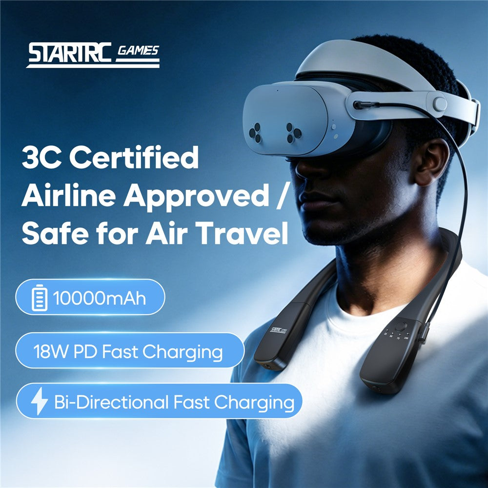 STARTRC GAMES 10000mAh Neck Mounted Power Bank for Meta Quest 3 / 3S / 2 / PICO 4 PD 18W Fast Charging VR Headset Battery Pack