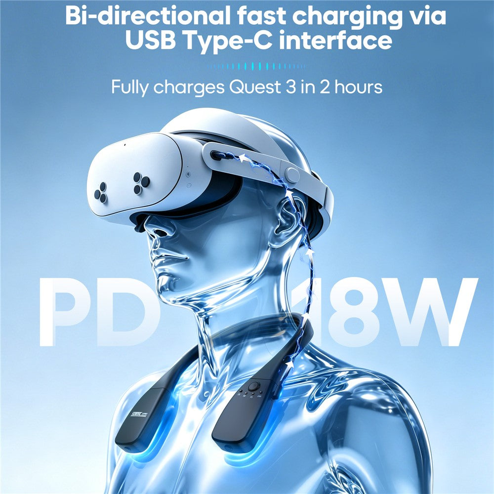 STARTRC GAMES 10000mAh Neck Mounted Power Bank for Meta Quest 3 / 3S / 2 / PICO 4 PD 18W Fast Charging VR Headset Battery Pack
