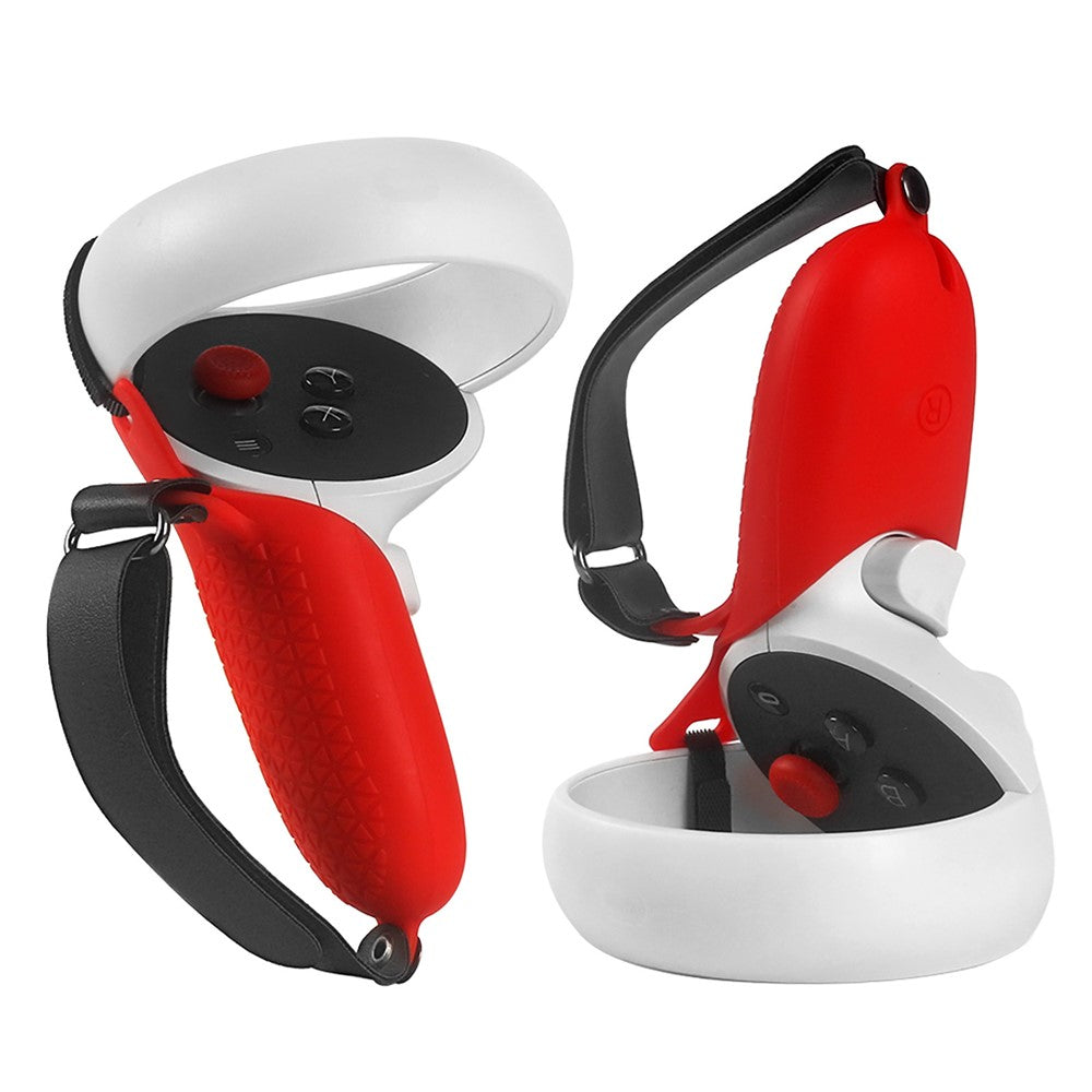 1 Pair Silicone Protective Grip Cover Handle Sleeve Case with Adjustable Palm Strap for Oculus Quest 2 VR Controller