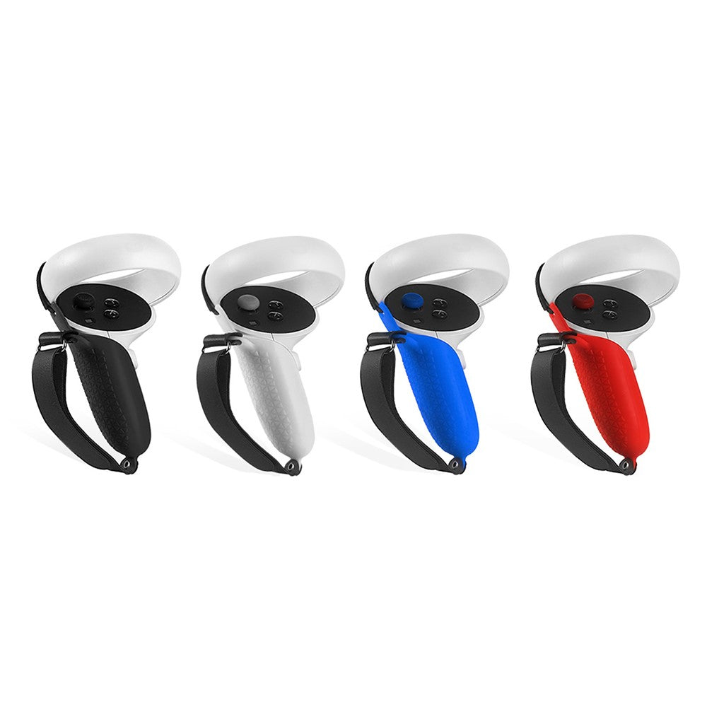 1 Pair Silicone Protective Grip Cover Handle Sleeve Case with Adjustable Palm Strap for Oculus Quest 2 VR Controller