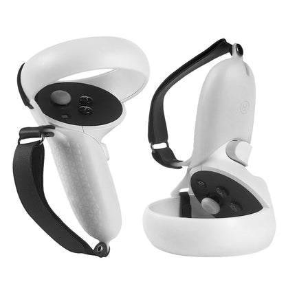 1 Pair Silicone Protective Grip Cover Handle Sleeve Case with Adjustable Palm Strap for Oculus Quest 2 VR Controller