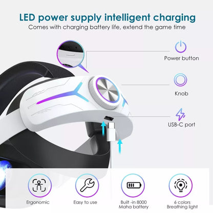 JY-HC2 For Oculus Quest 2 VR Glasses Headband Adjustable Head Strap with 8000mAh Battery