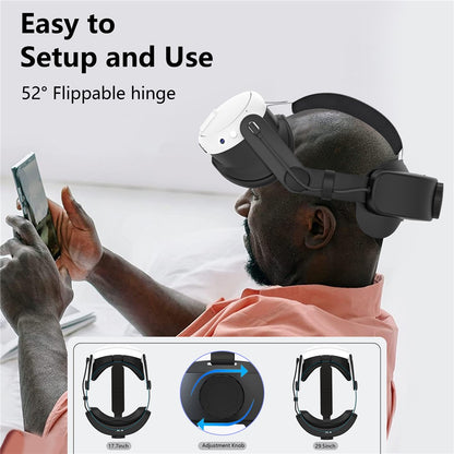 Adjustable Head Strap for Meta Quest 3 Headset VR Replacement Headband VR Accessories Built-In 6400mAh