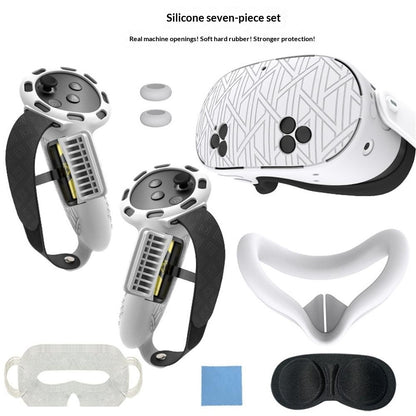 7Pcs Silicone Protective Case Set for Meta Quest 3S VR Headset Controller Grip Cover with Anti-Drop Damping Wavepoint Design