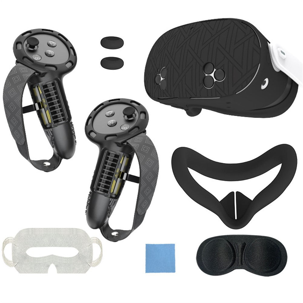 7Pcs Silicone Protective Case Set for Meta Quest 3S VR Headset Controller Grip Cover with Anti-Drop Damping Wavepoint Design