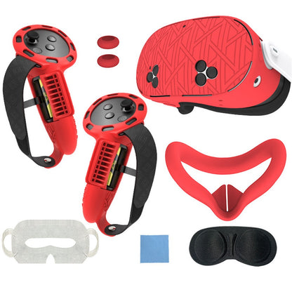 7Pcs Silicone Protective Case Set for Meta Quest 3S VR Headset Controller Grip Cover with Anti-Drop Damping Wavepoint Design