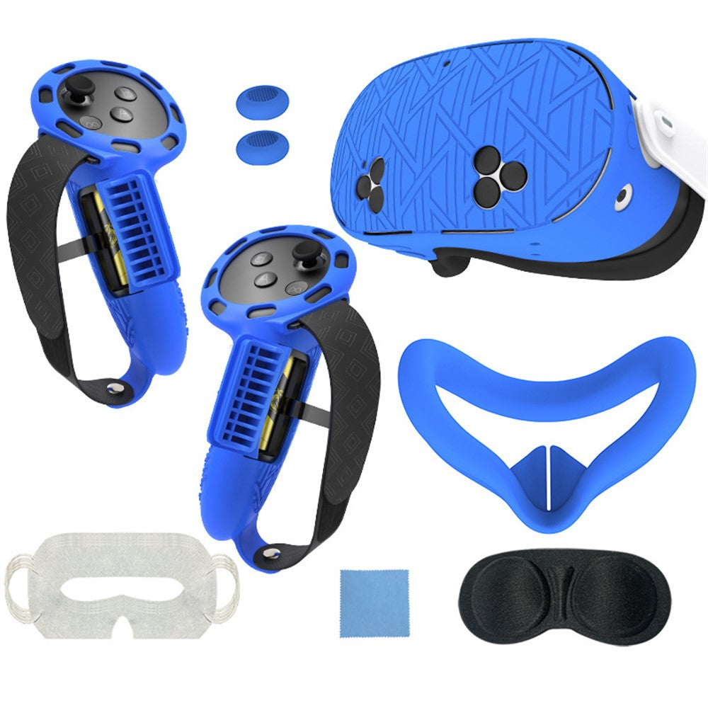 7Pcs Silicone Protective Case Set for Meta Quest 3S VR Headset Controller Grip Cover with Anti-Drop Damping Wavepoint Design