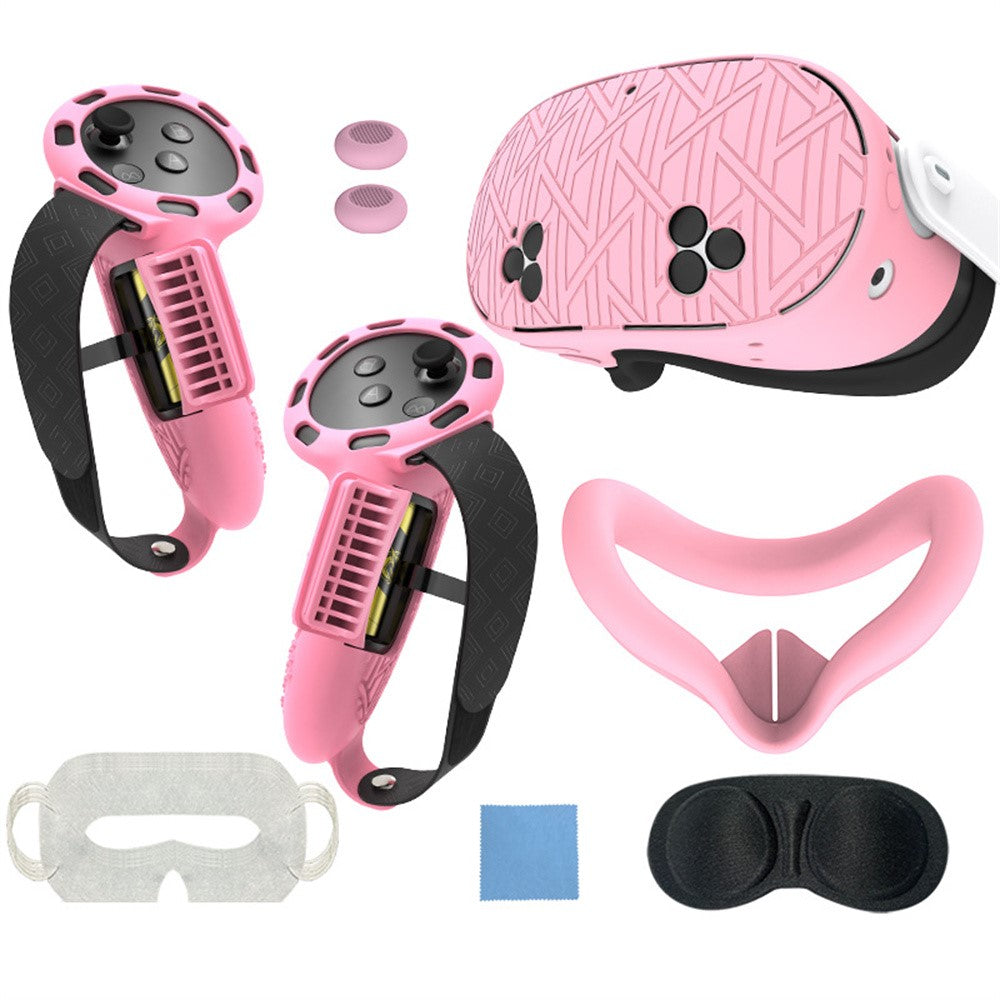 7Pcs Silicone Protective Case Set for Meta Quest 3S VR Headset Controller Grip Cover with Anti-Drop Damping Wavepoint Design