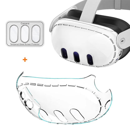 PC Case for Meta Quest 3 VR Headset with 3Pcs Tempered Glass Lens Film