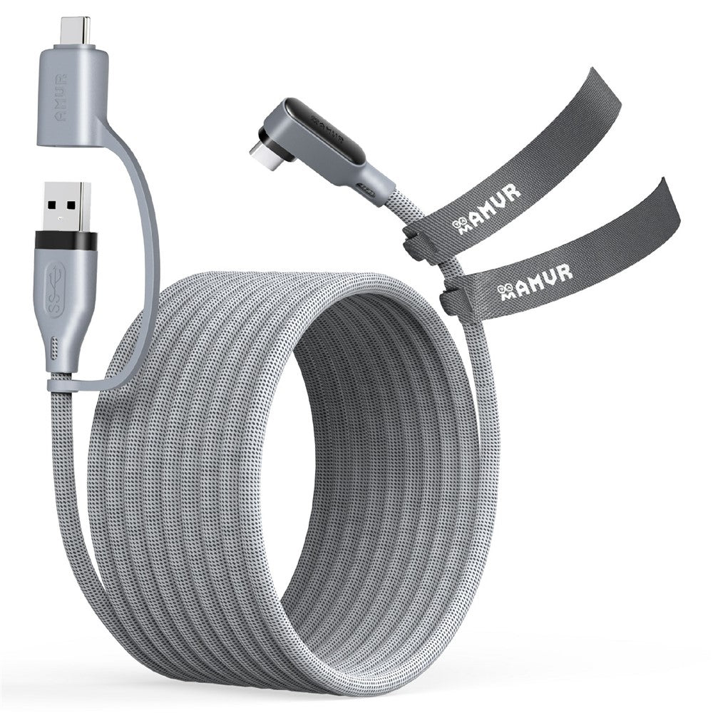 AMVR LC6L 16FT 2 in 1 USB-A + Type-C to Type-C 5Gbps Nylon Braided Data Cable for VR Gaming
