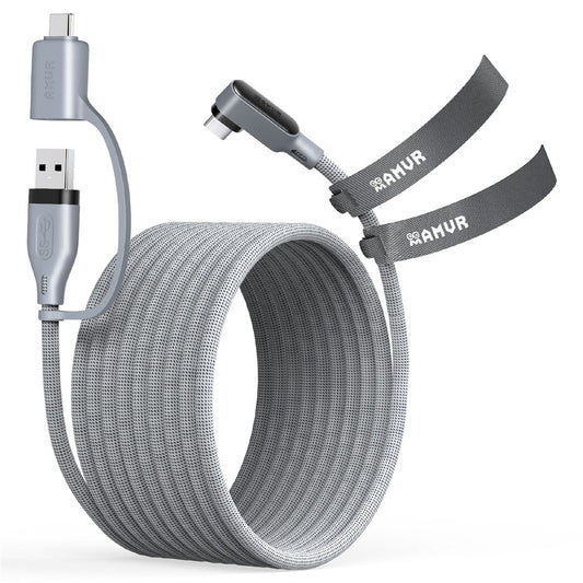 AMVR LC6L 16FT 2 in 1 USB-A + Type-C to Type-C 5Gbps Nylon Braided Data Cable for VR Gaming