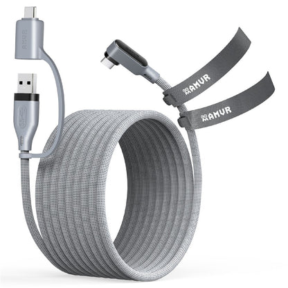 AMVR LC6L 16FT 2 in 1 USB-A + Type-C to Type-C 5Gbps Nylon Braided Data Cable for VR Gaming