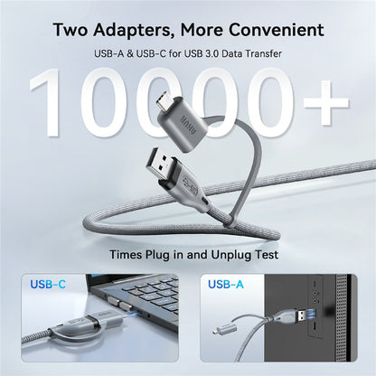 AMVR LC6L 16FT 2 in 1 USB-A + Type-C to Type-C 5Gbps Nylon Braided Data Cable for VR Gaming