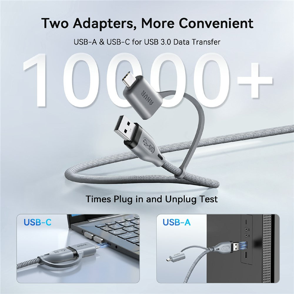 AMVR LC6L 16FT 2 in 1 USB-A + Type-C to Type-C 5Gbps Nylon Braided Data Cable for VR Gaming