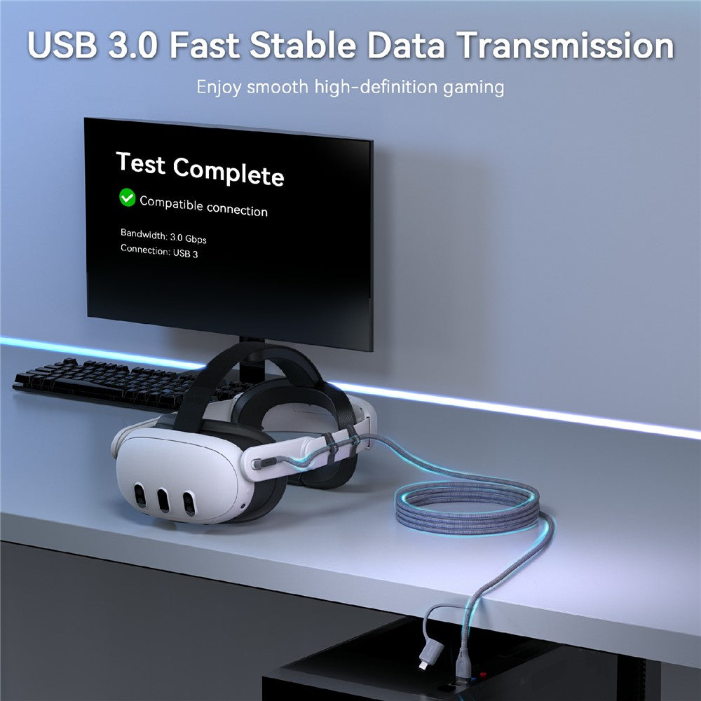 AMVR LC6L 16FT 2 in 1 USB-A + Type-C to Type-C 5Gbps Nylon Braided Data Cable for VR Gaming