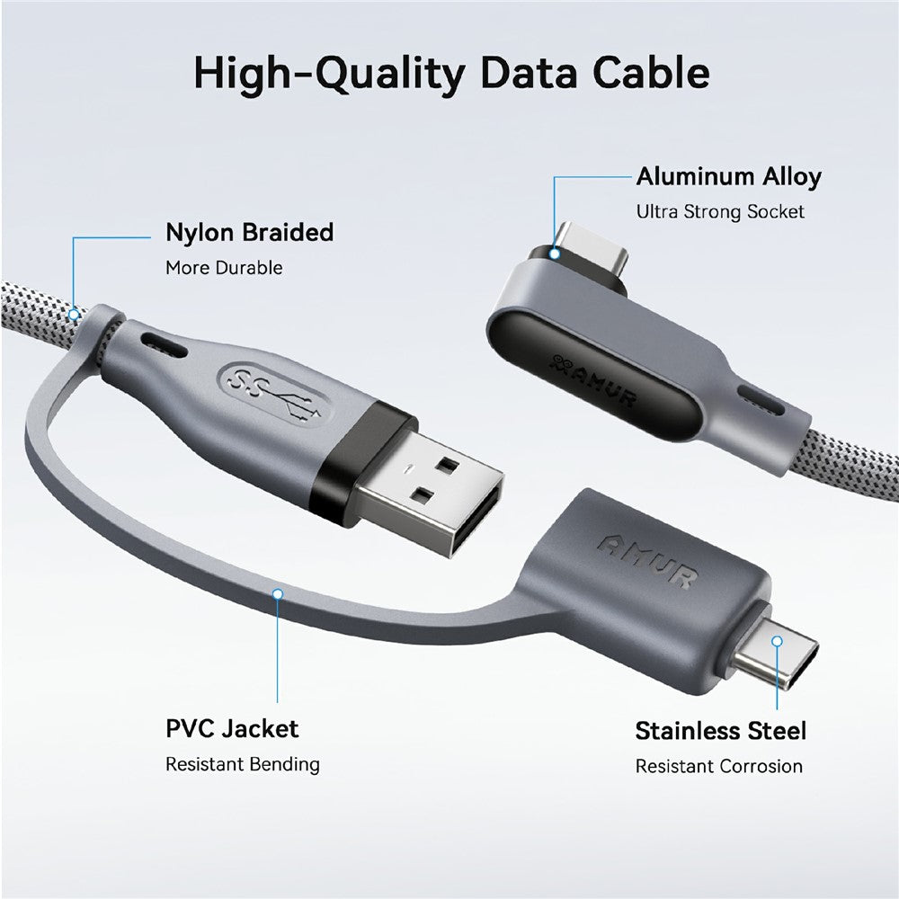 AMVR LC6L 16FT 2 in 1 USB-A + Type-C to Type-C 5Gbps Nylon Braided Data Cable for VR Gaming