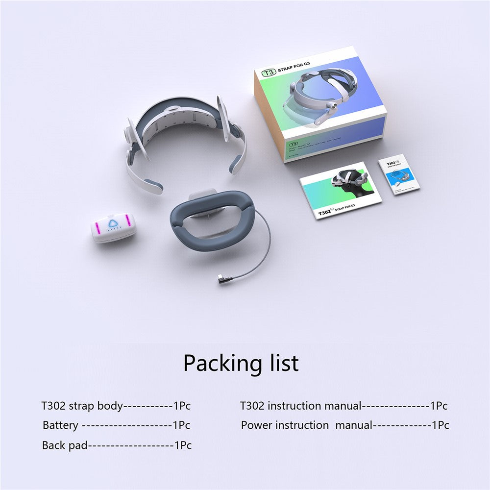 T302POWER For Meta Quest 3 / Quest 3S Headband VR Headset Accessory Head Strap with Ambient Lighting 5000mAh Battery
