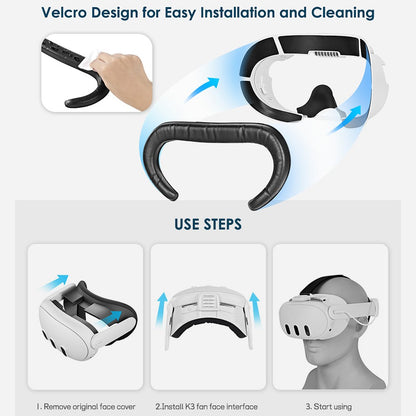 KKCOBVR K3 VR Headset Cooling Fan Mask for Meta Quest 3 Anti-Fog Ventilation Breathable Face Cover